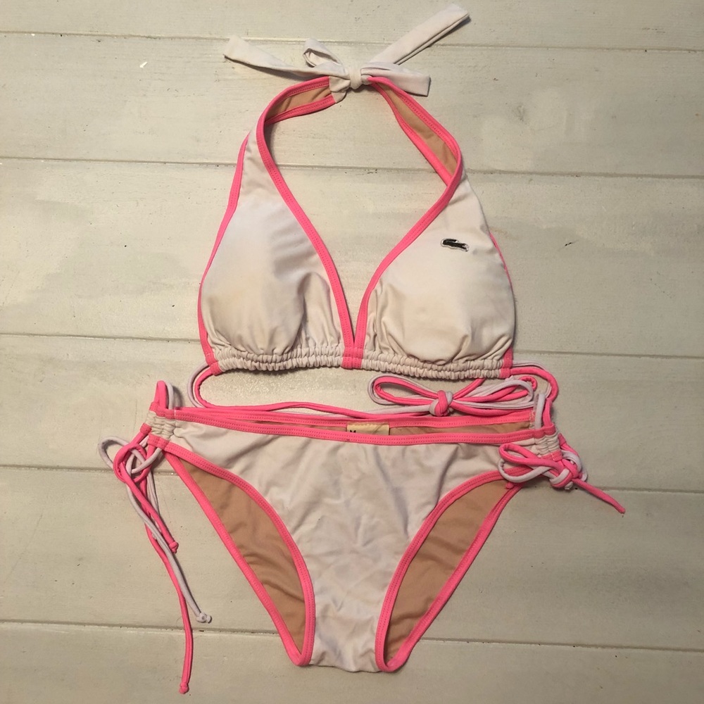Lacoste neon and white swim suit
